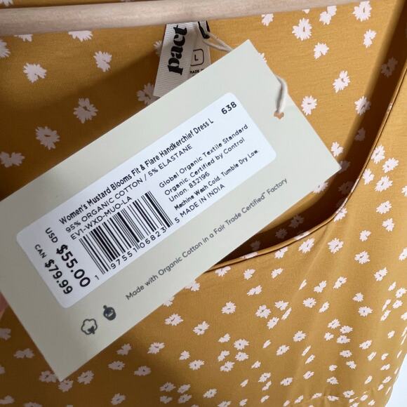 Pact Sleeveless Fit And Flare Midi Dress Womens Large Mustard Floral Pockets - Picture 6 of 11